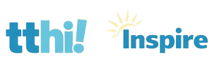 transition The image shows the words tthi! in bold, light blue lowercase letters and Inspire in blue with a yellow sunburst above the p, all on a white background.